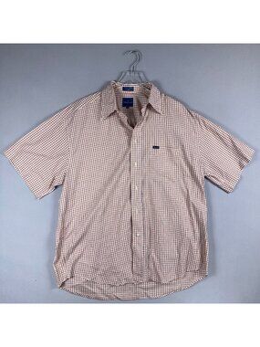 Faconnable Button-Up Shirt Mens XXL Cotton Short Sleeve Plaid Brown White